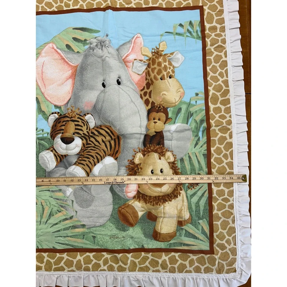 Safari Jungle Luvable Friends Baby OS Blue Tan Animal Print Ruffle Quilt Blanket